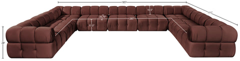 Camden Rose Velvet Performance Fabric Upholstered Sectional, 9-Piece