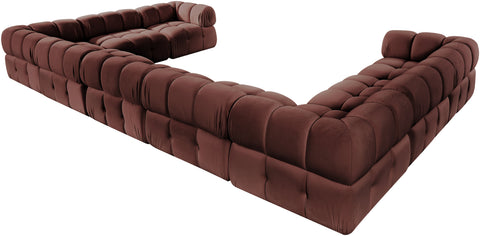 Camden Rose Velvet Performance Fabric Upholstered Sectional, 9-Piece