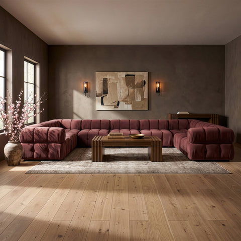 Camden Rose Velvet Performance Fabric Upholstered Sectional, 9-Piece