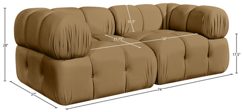 Camden Saddle Velvet Performance Fabric Upholstered Sofa, 2-Piece