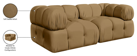 Camden Saddle Velvet Performance Fabric Upholstered Sofa, 2-Piece