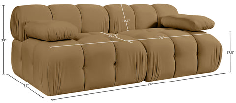 Camden Saddle Velvet Performance Fabric Upholstered Sofa, 2-Piece (Style 2)