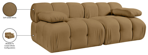 Camden Saddle Velvet Performance Fabric Upholstered Sofa, 2-Piece (Style 2)