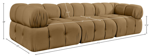 Camden Saddle Velvet Performance Fabric Upholstered Sofa, 3-Piece