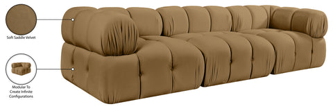 Camden Saddle Velvet Performance Fabric Upholstered Sofa, 3-Piece
