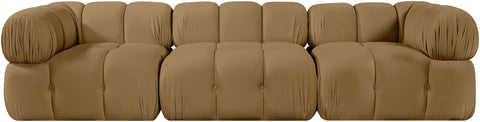 Camden Saddle Velvet Performance Fabric Upholstered Sofa, 3-Piece