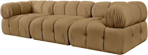 Camden Saddle Velvet Performance Fabric Upholstered Sofa, 3-Piece