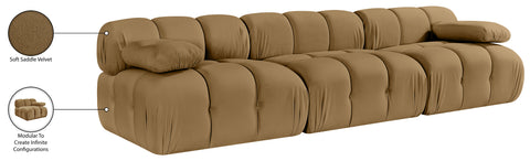 Camden Saddle Velvet Performance Fabric Upholstered Sofa, 3-Piece (Style 2)