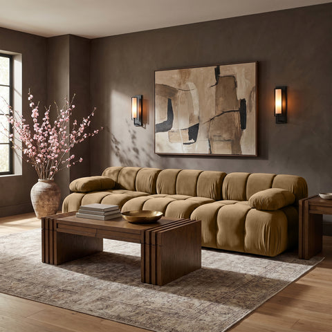 Camden Saddle Velvet Performance Fabric Upholstered Sofa, 3-Piece (Style 2)