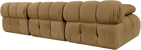 Camden Saddle Velvet Performance Fabric Upholstered Sofa, 3-Piece (Style 2)