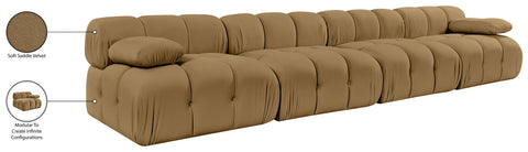 Camden Saddle Velvet Performance Fabric Upholstered Sofa, 4-Piece (Style 2)