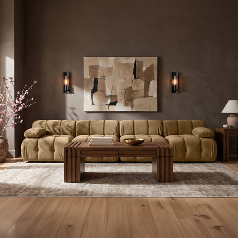 Camden Saddle Velvet Performance Fabric Upholstered Sofa, 4-Piece (Style 2)