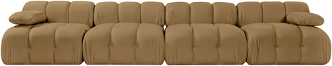 Camden Saddle Velvet Performance Fabric Upholstered Sofa, 4-Piece (Style 2)