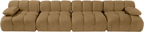 Camden Saddle Velvet Performance Fabric Upholstered Sofa, 4-Piece (Style 2)