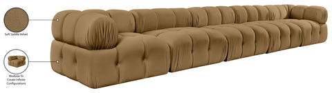 Camden Saddle Velvet Performance Fabric Upholstered Sofa, 5-Piece