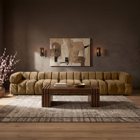 Camden Saddle Velvet Performance Fabric Upholstered Sofa, 5-Piece