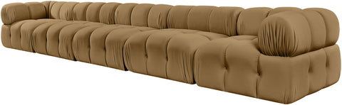 Camden Saddle Velvet Performance Fabric Upholstered Sofa, 5-Piece