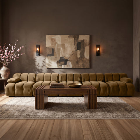Camden Saddle Velvet Performance Fabric Upholstered Sofa, 5-Piece (Style 2)
