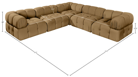Camden Saddle Velvet Performance Fabric Upholstered Sectional, 5-Piece (Style 3)
