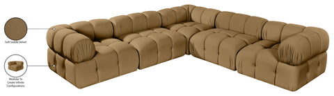Camden Saddle Velvet Performance Fabric Upholstered Sectional, 5-Piece (Style 3)