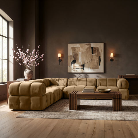 Camden Saddle Velvet Performance Fabric Upholstered Sectional, 5-Piece (Style 3)
