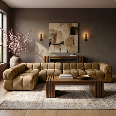 Camden Saddle Velvet Performance Fabric Upholstered Sectional, 5-Piece (Style 4)