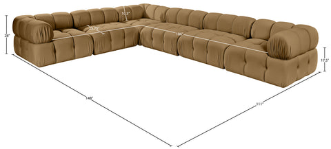 Camden Saddle Velvet Performance Fabric Upholstered Sectional, 6-Piece