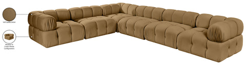 Camden Saddle Velvet Performance Fabric Upholstered Sectional, 6-Piece