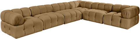 Camden Saddle Velvet Performance Fabric Upholstered Sectional, 6-Piece