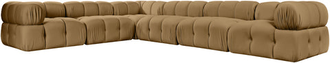 Camden Saddle Velvet Performance Fabric Upholstered Sectional, 6-Piece