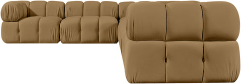 Camden Saddle Velvet Performance Fabric Upholstered Sectional, 6-Piece