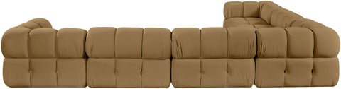 Camden Saddle Velvet Performance Fabric Upholstered Sectional, 6-Piece