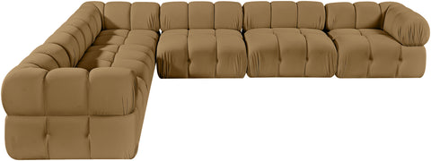Camden Saddle Velvet Performance Fabric Upholstered Sectional, 6-Piece