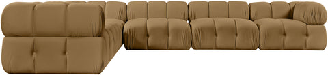 Camden Saddle Velvet Performance Fabric Upholstered Sectional, 6-Piece