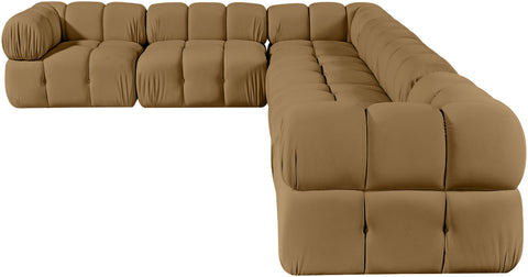 Camden Saddle Velvet Performance Fabric Upholstered Sectional, 6-Piece