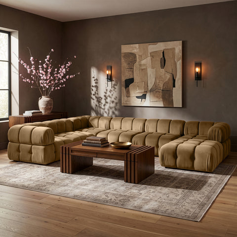 Camden Saddle Velvet Performance Fabric Upholstered Sectional, 7-Piece (Style 7)