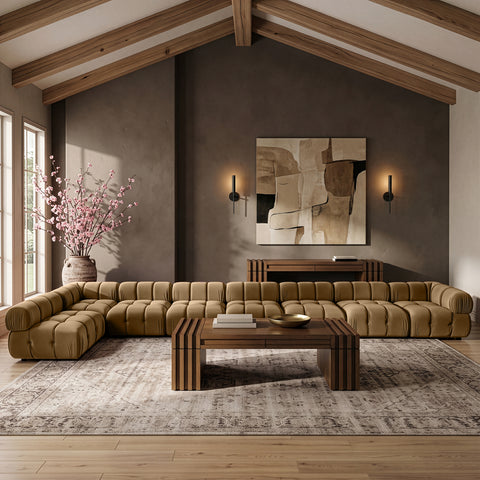 Camden Saddle Velvet Performance Fabric Upholstered Sectional, 8-Piece (Style 4)
