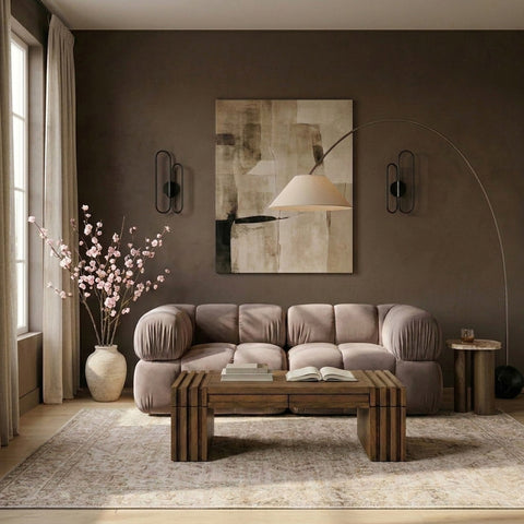 Camden Taupe Velvet Performance Fabric Upholstered Sofa, 2-Piece
