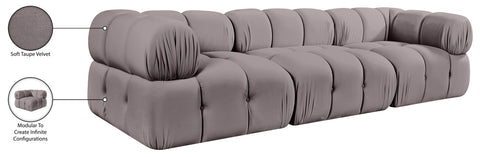 Camden Taupe Velvet Performance Fabric Upholstered Sofa, 3-Piece