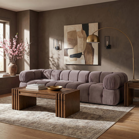 Camden Taupe Velvet Performance Fabric Upholstered Sofa, 3-Piece