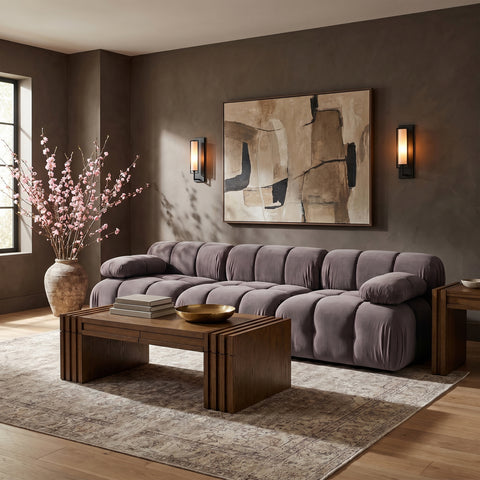 Camden Taupe Velvet Performance Fabric Upholstered Sofa, 3-Piece (Style 2)