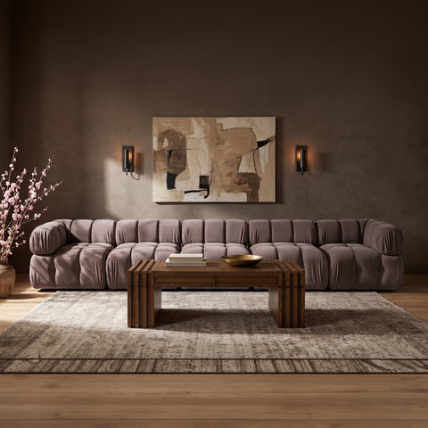 Camden Taupe Velvet Performance Fabric Upholstered Sofa, 5-Piece
