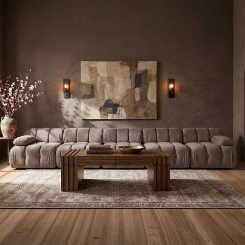 Camden Taupe Velvet Performance Fabric Upholstered Sofa, 5-Piece (Style 2)