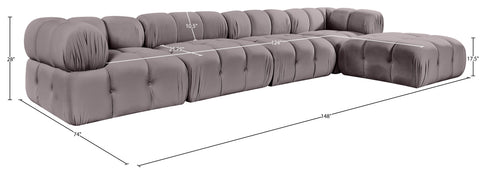 Camden Taupe Velvet Performance Fabric Upholstered Sectional, 5-Piece