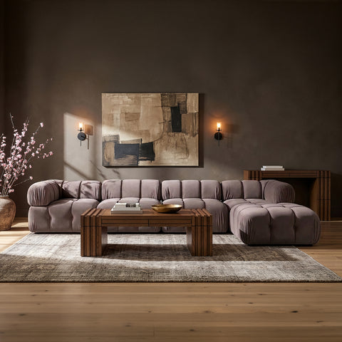 Camden Taupe Velvet Performance Fabric Upholstered Sectional, 5-Piece