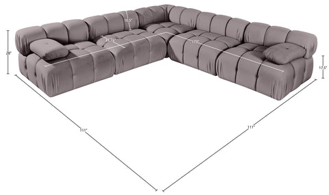 Camden Taupe Velvet Performance Fabric Upholstered Sectional, 5-Piece (Style 2)
