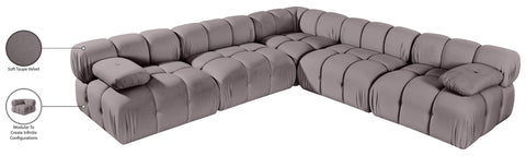 Camden Taupe Velvet Performance Fabric Upholstered Sectional, 5-Piece (Style 2)