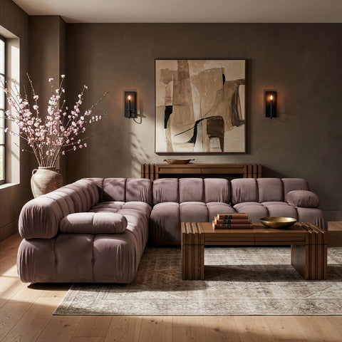 Camden Taupe Velvet Performance Fabric Upholstered Sectional, 5-Piece (Style 2)