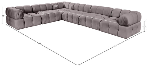 Camden Taupe Velvet Performance Fabric Upholstered Sectional, 6-Piece
