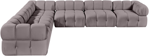 Camden Taupe Velvet Performance Fabric Upholstered Sectional, 6-Piece